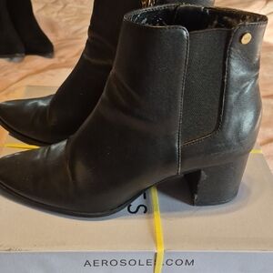 Calvin Klein Black Leather Mid-Heel Ankle Boots